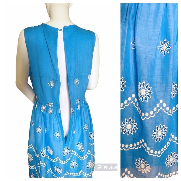 NWT Collette Dinnigan Summer Sky Short Day Dress with Cutwork Embroidery Size L. - Picture 6 of 11